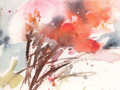 Aquarell Bl�hendes von Malerin Erika Poech